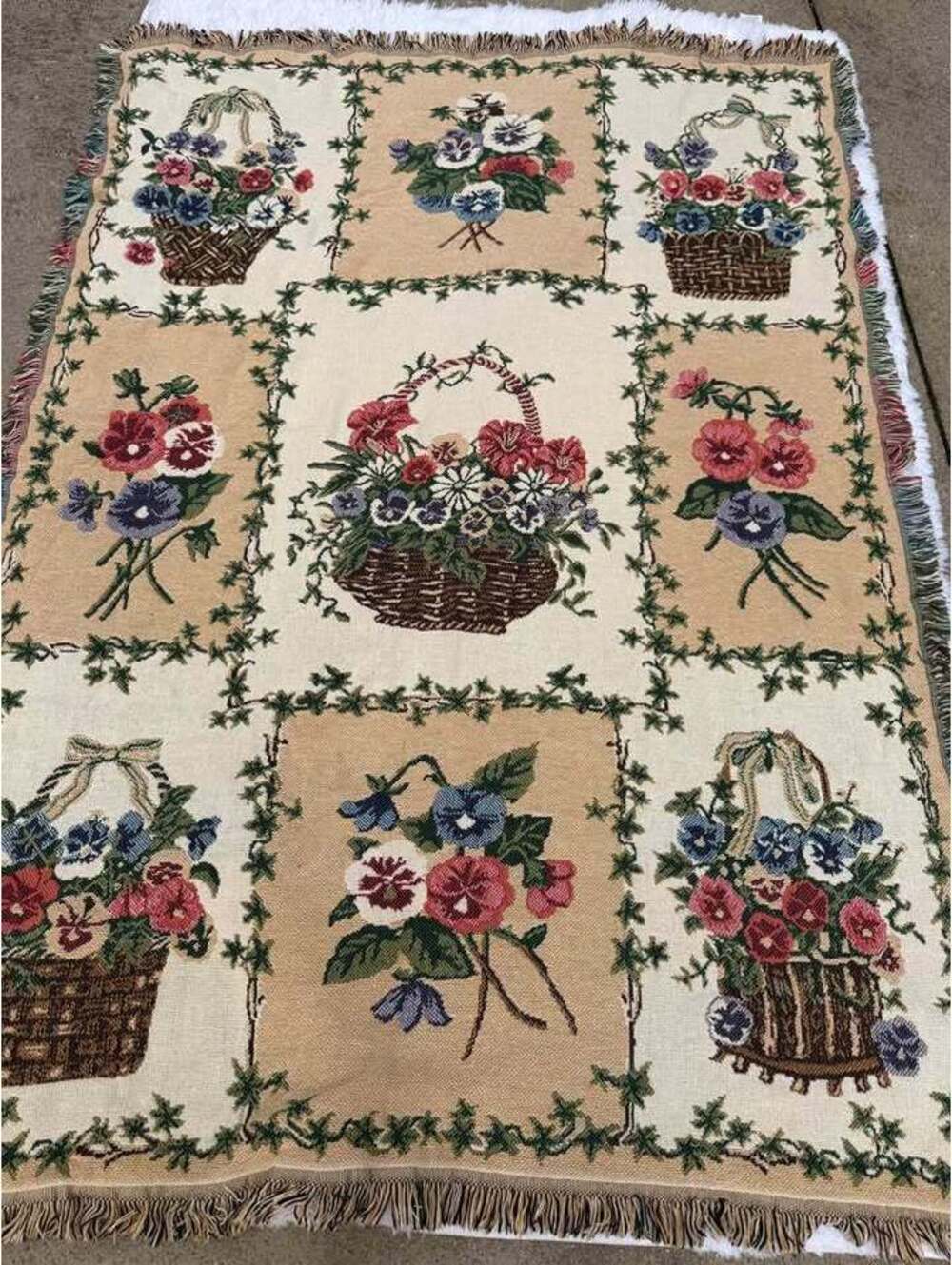 Vintage Goodwin Weavers Cotton Floral Tapestry Throw Blanket